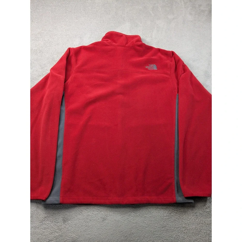 The North Face Mens Full Zip Fleece Jacket Red Gray Large TKA 100 Hiking Coat